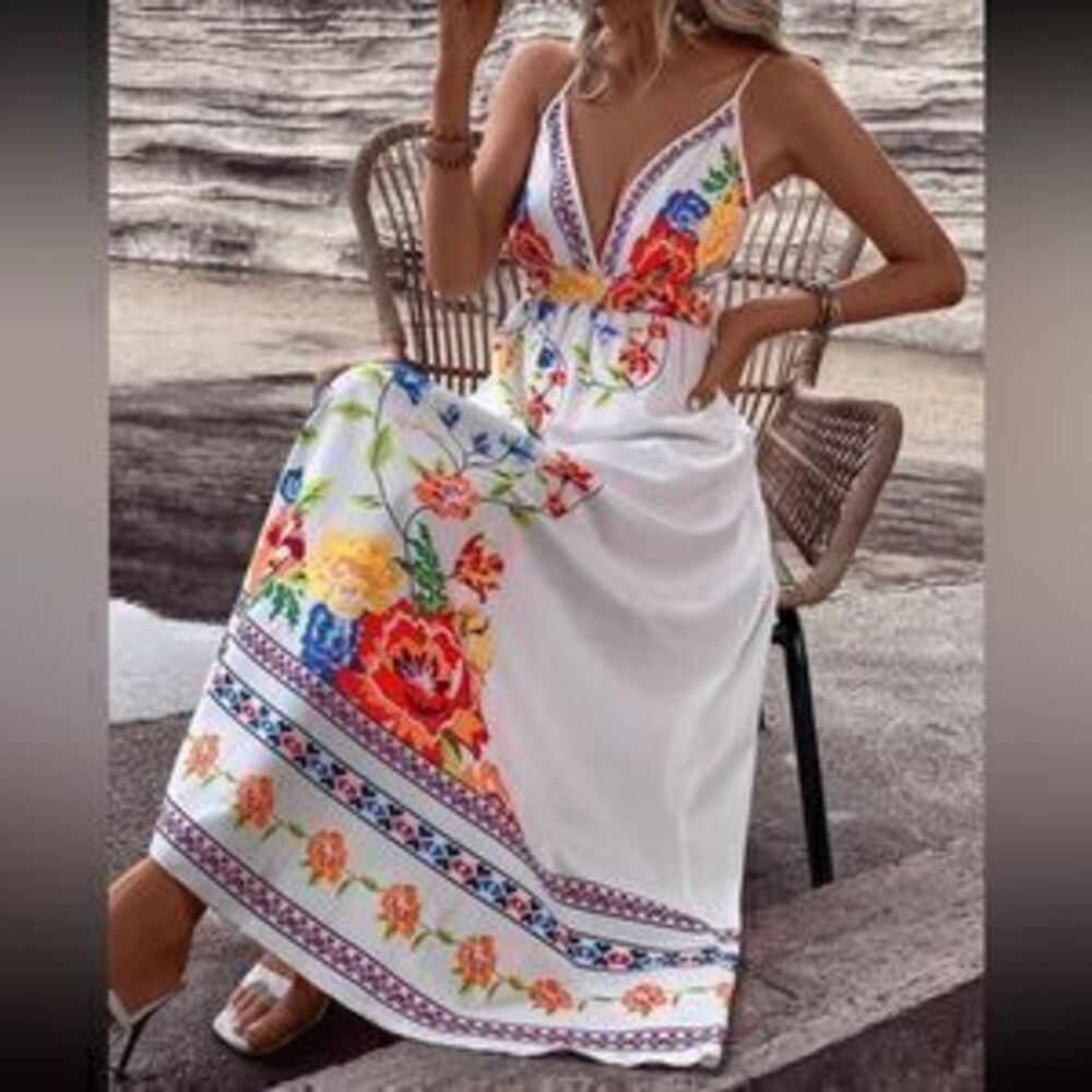 Boho floral print open back maxi dress - Picture 1 of 3
